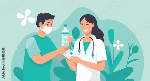 vector scene depicting a health professional administering a vaccine. a nurse with a syringe, is portrayed against a clean