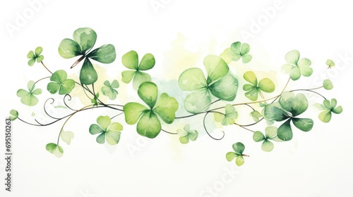 Watercolor sketch of a St Patrick's Day banner with intertwined shamrocks. Card. photo