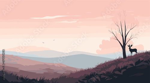 wildlife-themed vector background with natural habitat hues of wildlife green and animal brown. detailed vector illustration of a diverse wildlife habitat with animals, trees