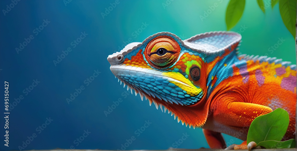 Close-up photo Exotic Reptile of chameleon with various colors of nature - obrazy, fototapety, plakaty 