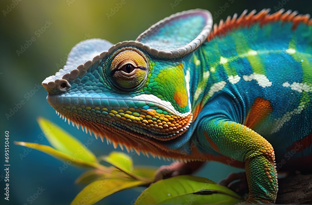 Close-up photo Exotic Reptile of chameleon with various colors of nature Close-up photo Exotic Reptile of chameleon with various colors of nature