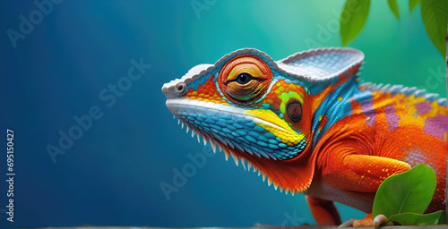 Close-up photo Exotic Reptile of chameleon with various colors of nature © Dwi