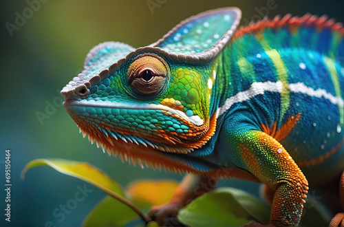 Close-up photo Exotic Reptile of chameleon with various colors of nature