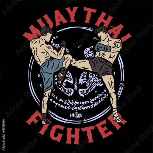 illustration muay thai fighter t shirt vector design