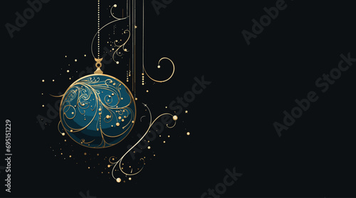 elegant vector composition of a stylized Christmas ornament hanging from a single thread, set against a deep blue night sky. Ensure the ornament is the clear