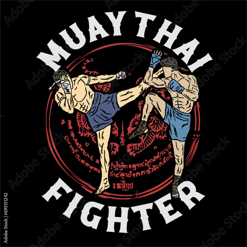 illustration muay thai fighter t shirt vector design