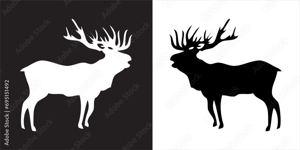 Vector, Image of double deer, black and white with transparent background Vector, Image of double deer, black and white with transparent background