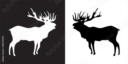 Vector, Image of double deer, black and white with transparent background