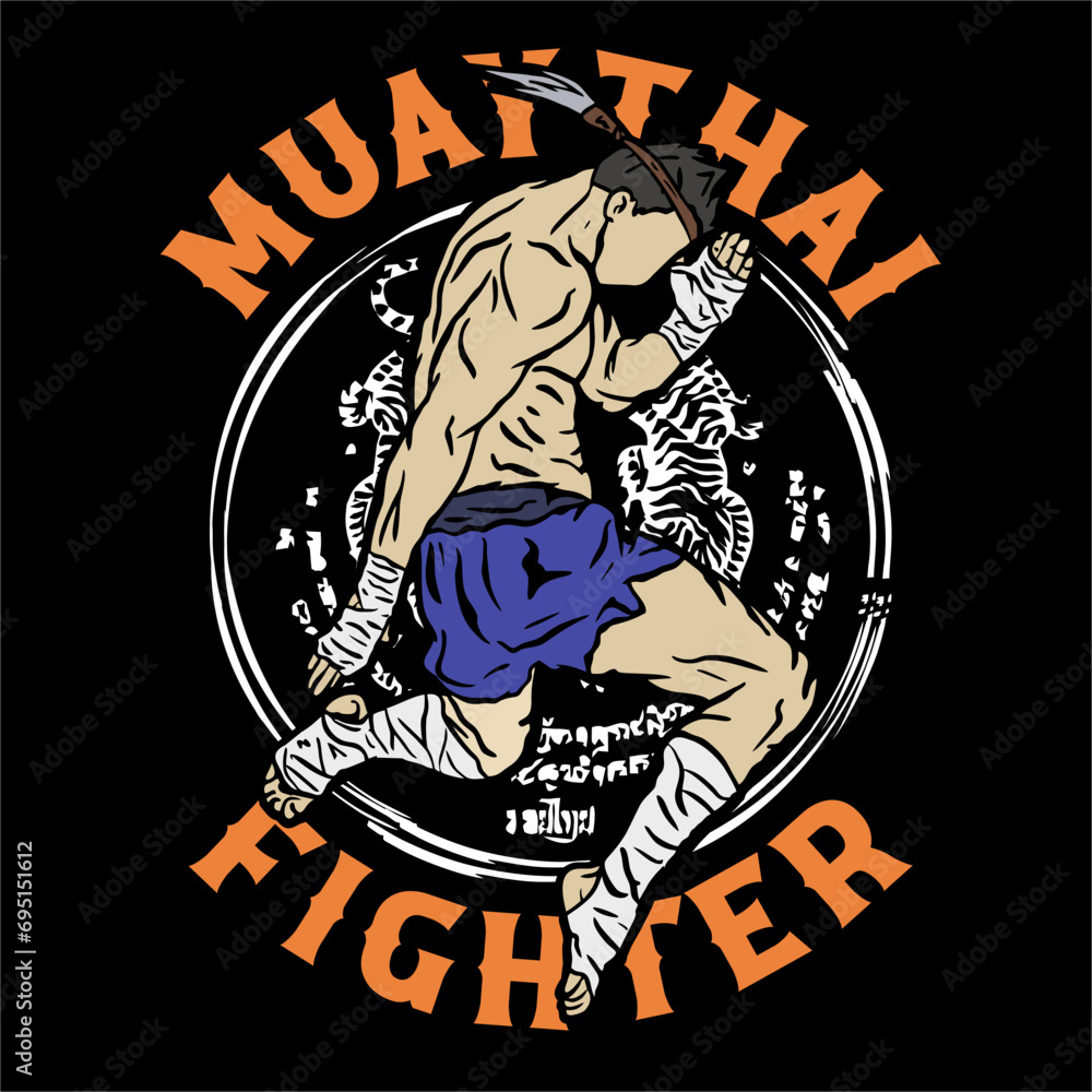 illustration muay thai fighter t shirt vector design