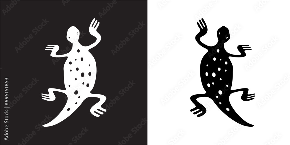 Vector, Image of double lizard, Black and white with transparent background