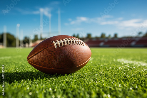 Football outside on the green grass of a sports field before a game