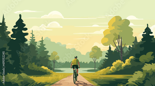 vector illustration showcasing the benefits of outdoor exercise. cyclist riding through a peaceful park, commands attention against a backdrop of muted greens and soft yellows. photo