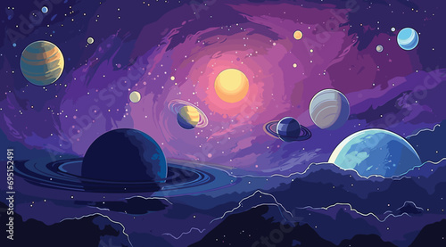 space themed vector background with inspired by the cosmos, featuring deep shades of midnight blue and cosmic purple. vector representation of a spaceship or space shuttle