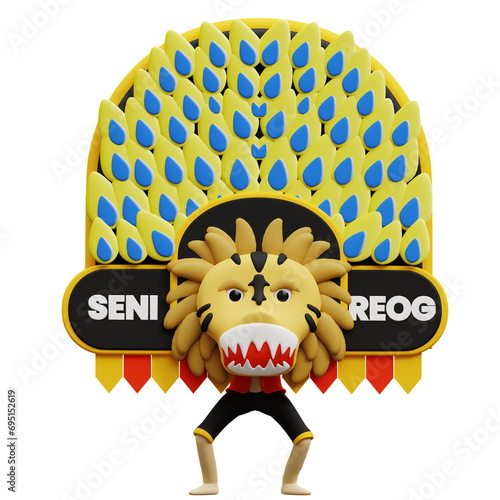 3D Tari Reog Ponorogo Traditional Dance Illustration photo