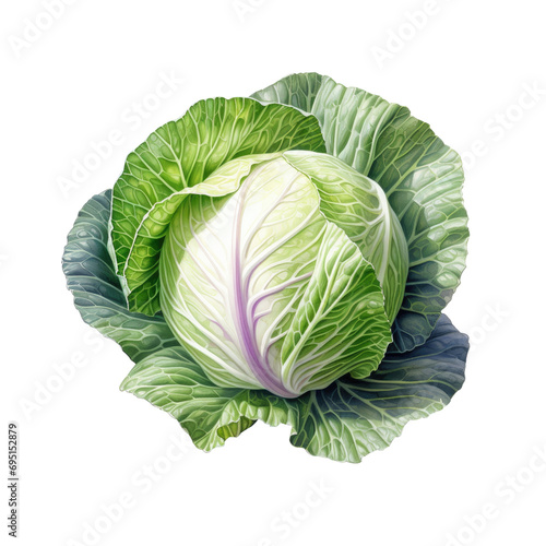 Cabbage vegetable isolated on white or transparent background. One fresh Cabbage.
