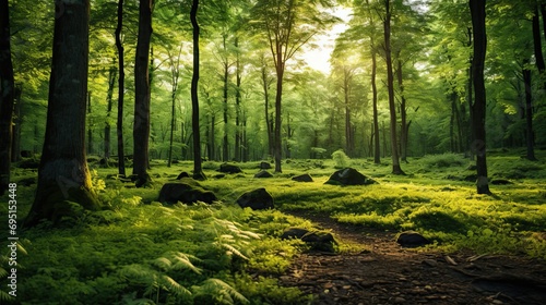 A beautiful green forest in summer evening beautiful © paisorn