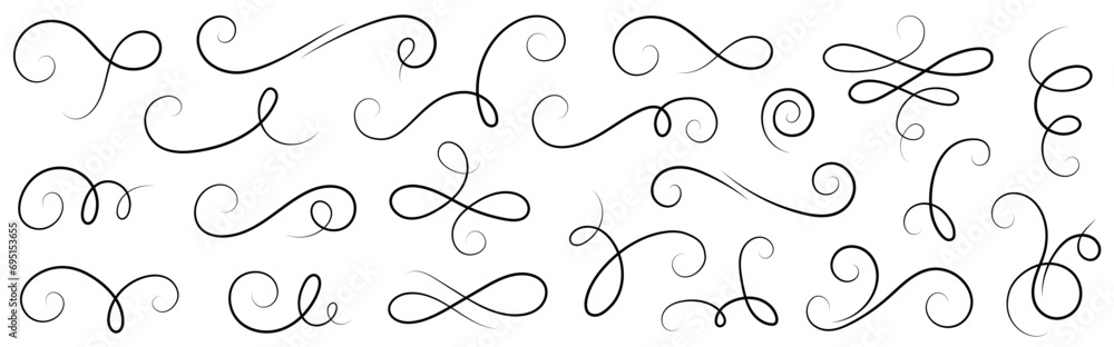 Line flourish swirl vector calligraphy ornament elements. Fancy line flourish text typography accent, filigree modern curve ornament. Curl elegant vintage simple design elements. Vector illustration Line flourish swirl vector calligraphy ornament elements. Fancy line flourish text typography accent, filigree modern curve ornament. Curl elegant vintage simple design elements. Vector illustration