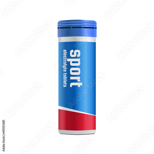 Sport electrolyte hydration tablets in cylinder tube, realistic flat 3d vector illustration. Editable graphic resources for many purposes.