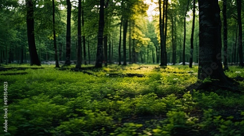 A beautiful green forest in summer evening beautiful