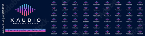 set of audio combined letter A to Z and numbers from 1 to 9 logo design. vector illustration