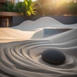 A serene zen garden with carefully raked sand3