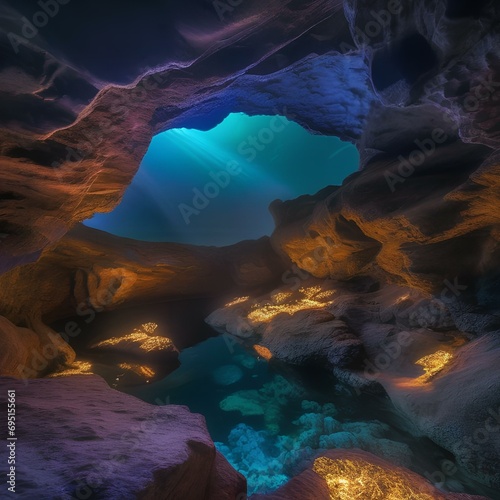 An underwater cave filled with bioluminescent creatures2