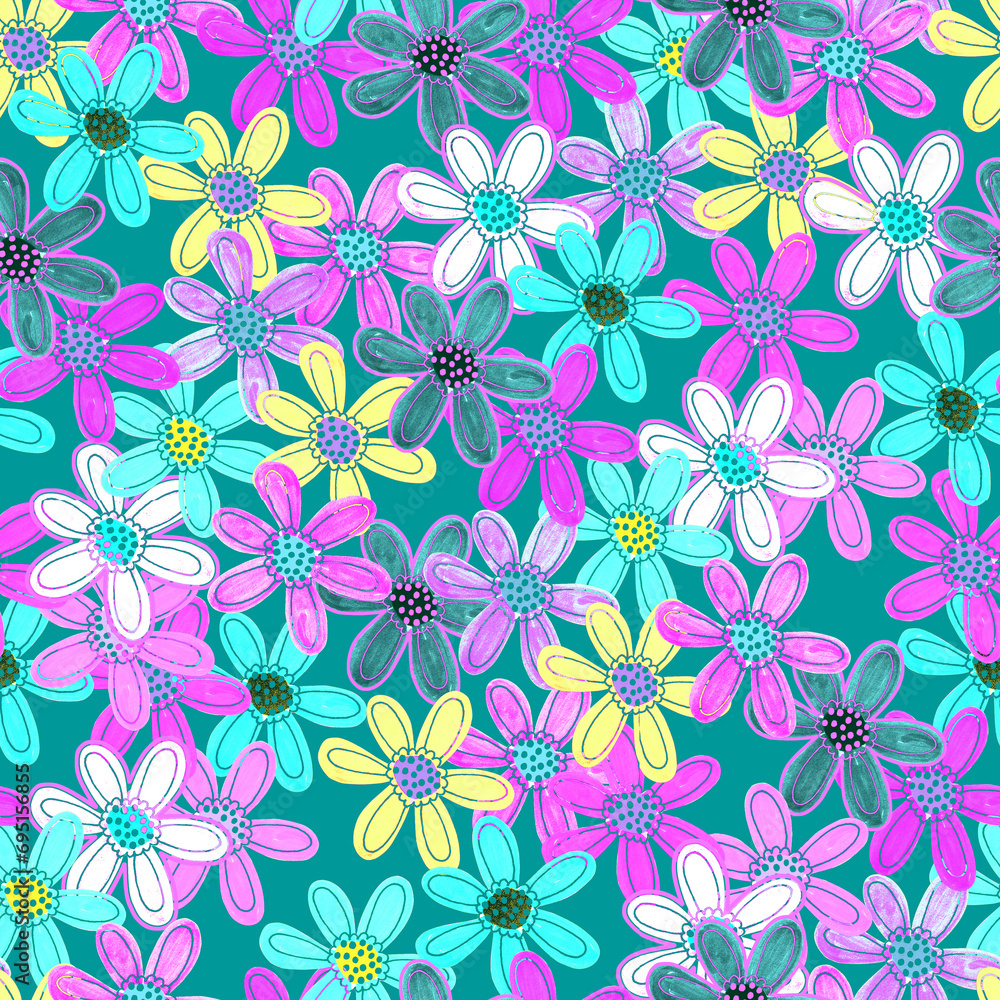 Obraz premium Seamless Pattern Floral with Drawn Elements