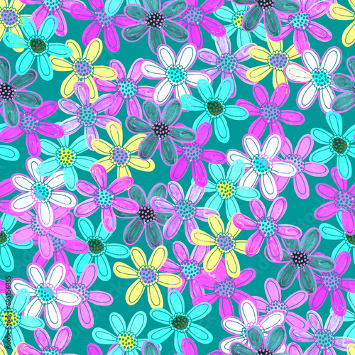 Seamless Pattern Floral with Drawn Elements