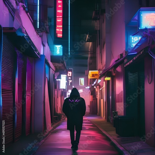 A cyberpunk alleyway lined with flickering neon lights1 photo