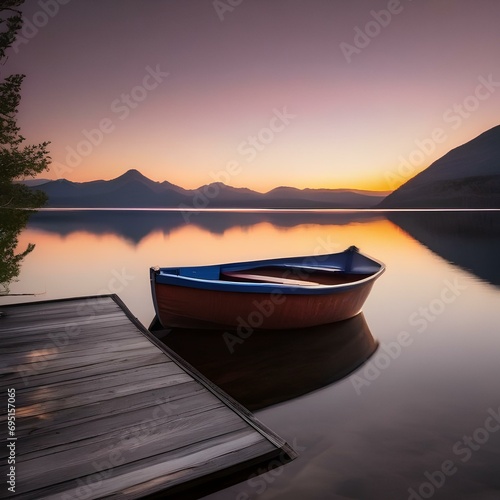 A serene sunset over a calm lake with mountains in the background3