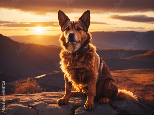 Majestic Cute German Shepherd Dog Portrait 3D rendered character. © DALIYA
