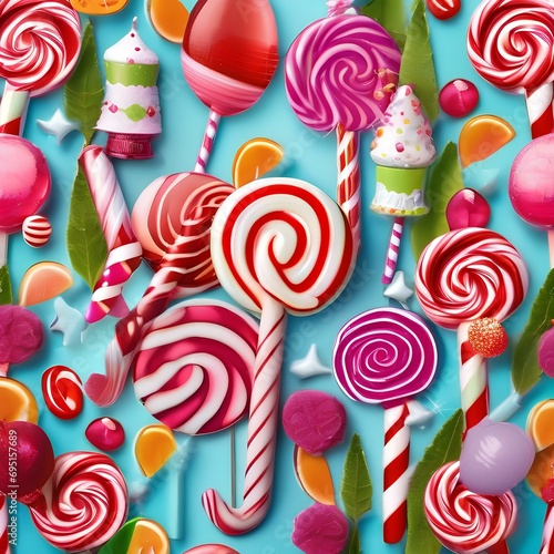 A whimsical candy land with giant lollipops and candy cane trees3 photo