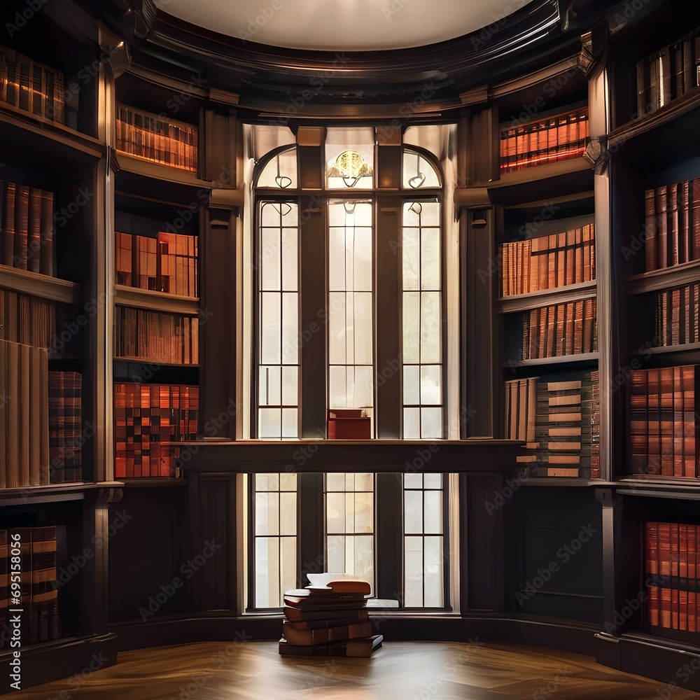 A magical library with seemingly levitating books and radiant orbs2