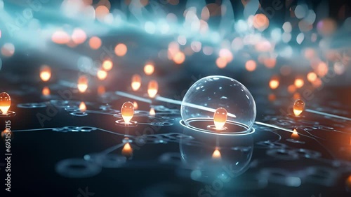 Closeup of the resulting photons spreading out in all directions, representing the transfer of energy and momentum after the annihilation of the electron and positron.