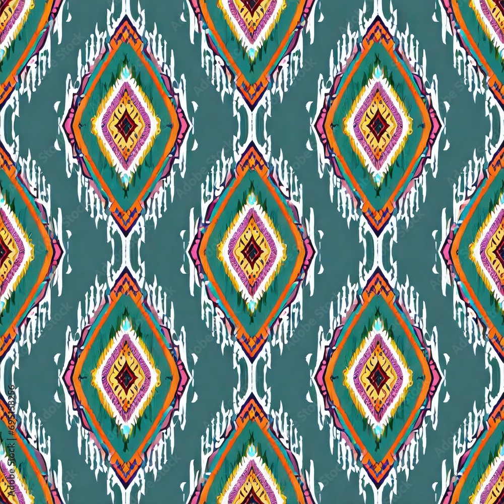  Ikat ethnic abstract beautiful art. Ikat seamless pattern in tribal, folk embroidery.