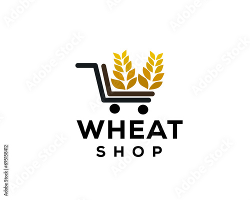wheat shopping cart commerce logo icon symbol design template illustration inspiration