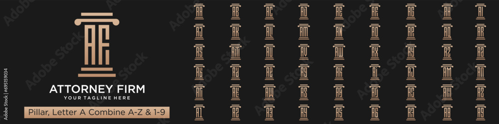 set of pillar logo design combined letter A with A to Z and numbers from 1 to 9. vector illustration