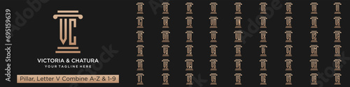 set of pillar logo design combined letter V with A to Z and numbers from 1 to 9. vector illustration