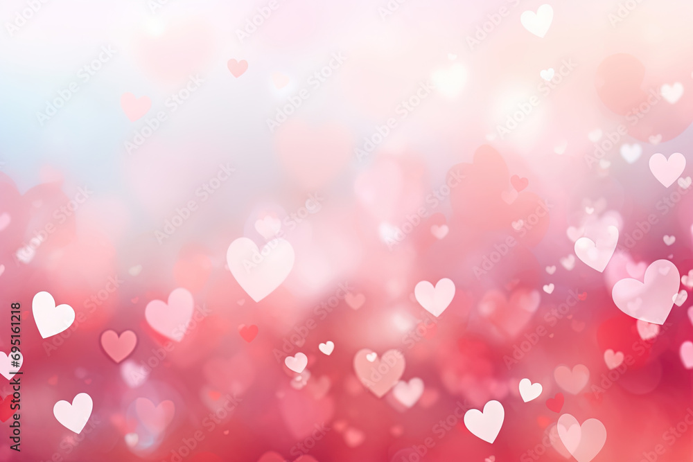 Colorful Heart Shape Love, Mother's Day Hearts Bokeh Background. Valentine's Nubes Abstract, 14th February Pastel Pink. Ideal for Valentine's Day, Mother's Day, Birthday Concept Background, Banner