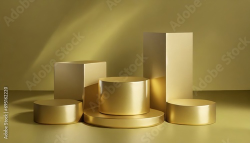 Podium product display with golden curve line on luxury canvas background. empty space for place beauty or cosmetics