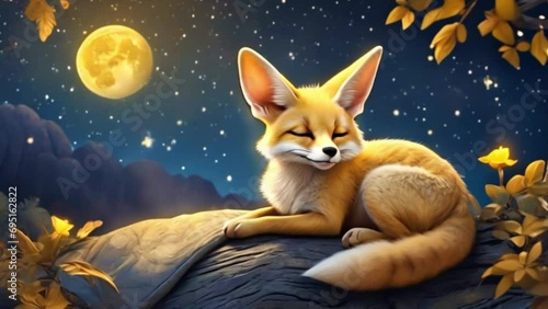 breathing animation, Animal lullaby cartoon sleeping on forest, looped video background photo