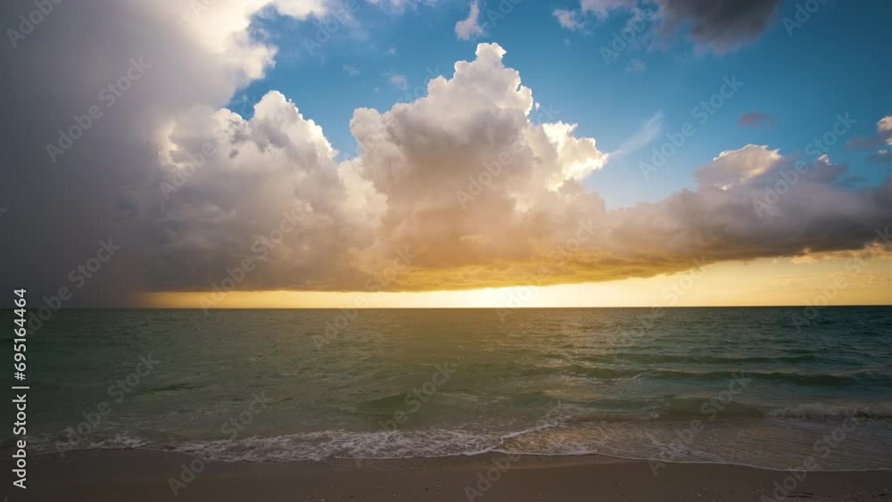 Sunset landscape of sea water waves crushing on sandy beach. Beautiful seascape in evening Sunset landscape of sea water waves crushing on sandy beach. Beautiful seascape in evening