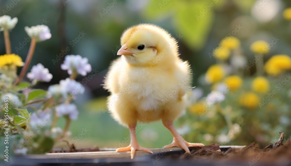 庭を散歩するかわいいヒヨコ 庭を散歩するかわいいヒヨコ