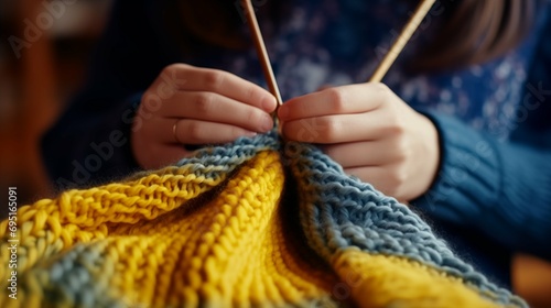 Woman knitting a scarf