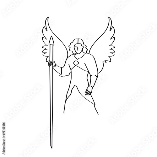 Archangel Raphael, Male, holding a staff of elegant minimalist linear artwork