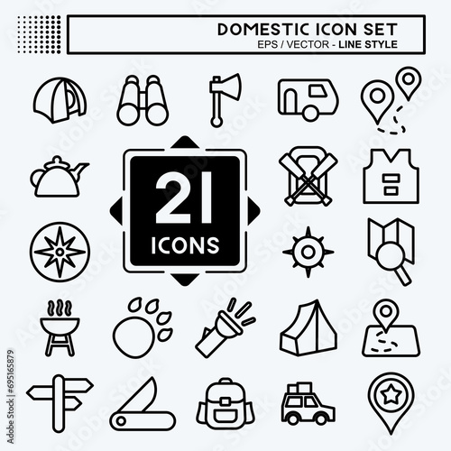 Icon Set Domestic. suitable for education symbol. line style. simple design editable. design template vector. simple illustration