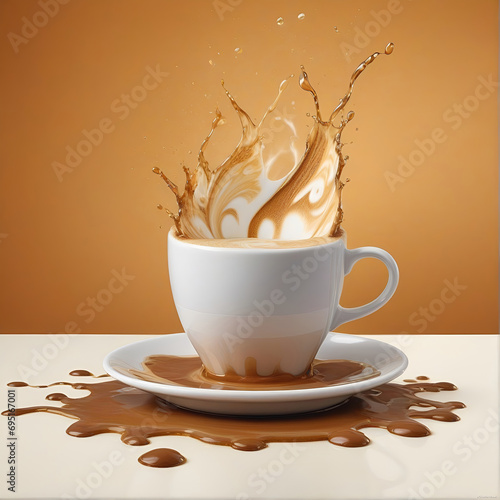 Aromatic coffee splash and splatter in a glass and cup