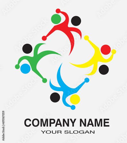 The logo has a concept of four men kicking a ball in a somersault position