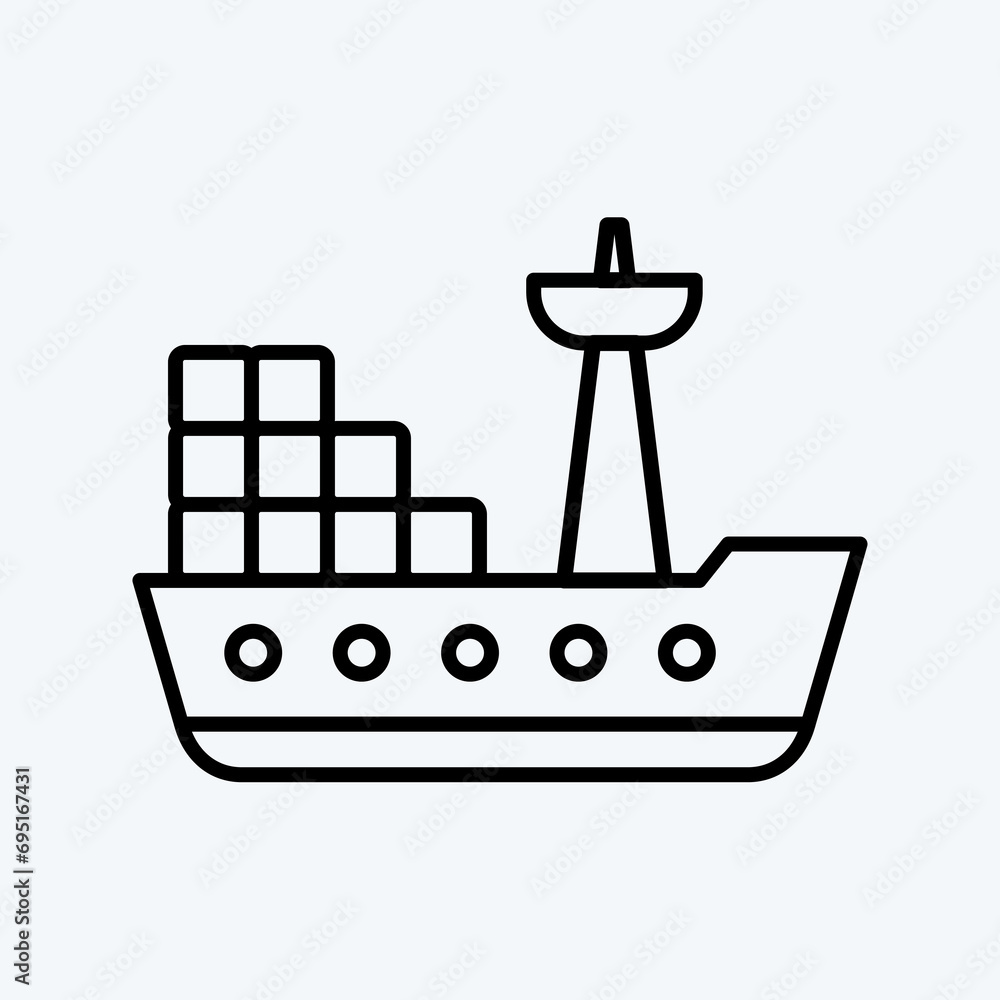 Icon Cargo Ship. suitable for Education symbol. line style. simple design editable. design template vector. simple illustration Icon Cargo Ship. suitable for Education symbol. line style. simple design editable. design template vector. simple illustration