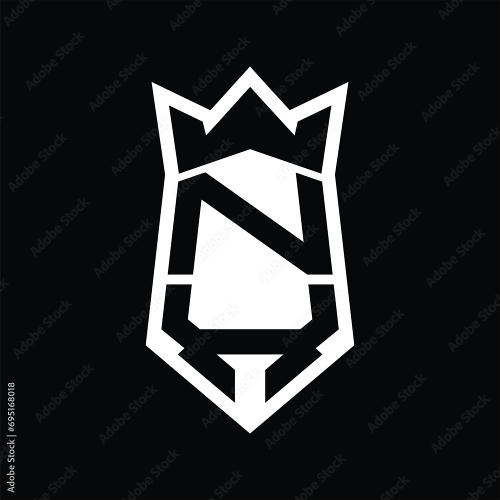 NX Letter Logo monogram hexagon shield shape up and down with crown ...
